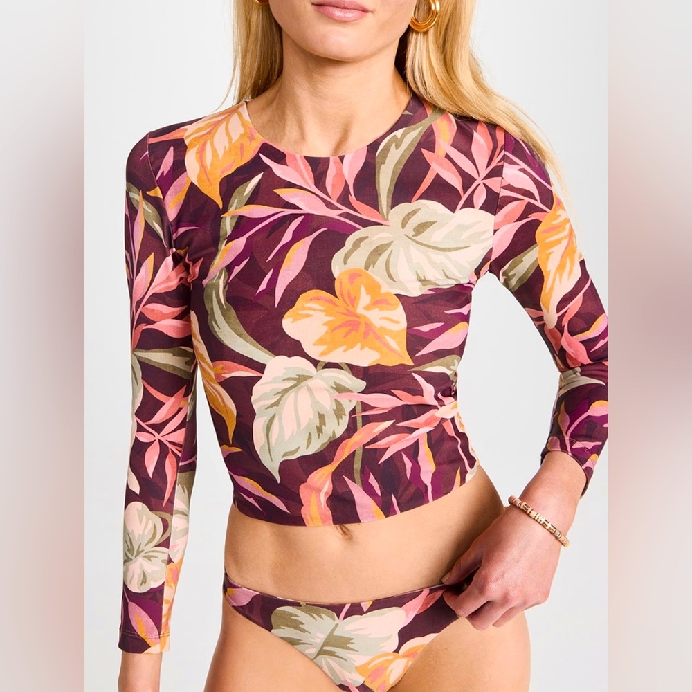 New Mikoh x Free People Jeju Rash Guard Sm Purple Floral Long Sleeve Surf Swim